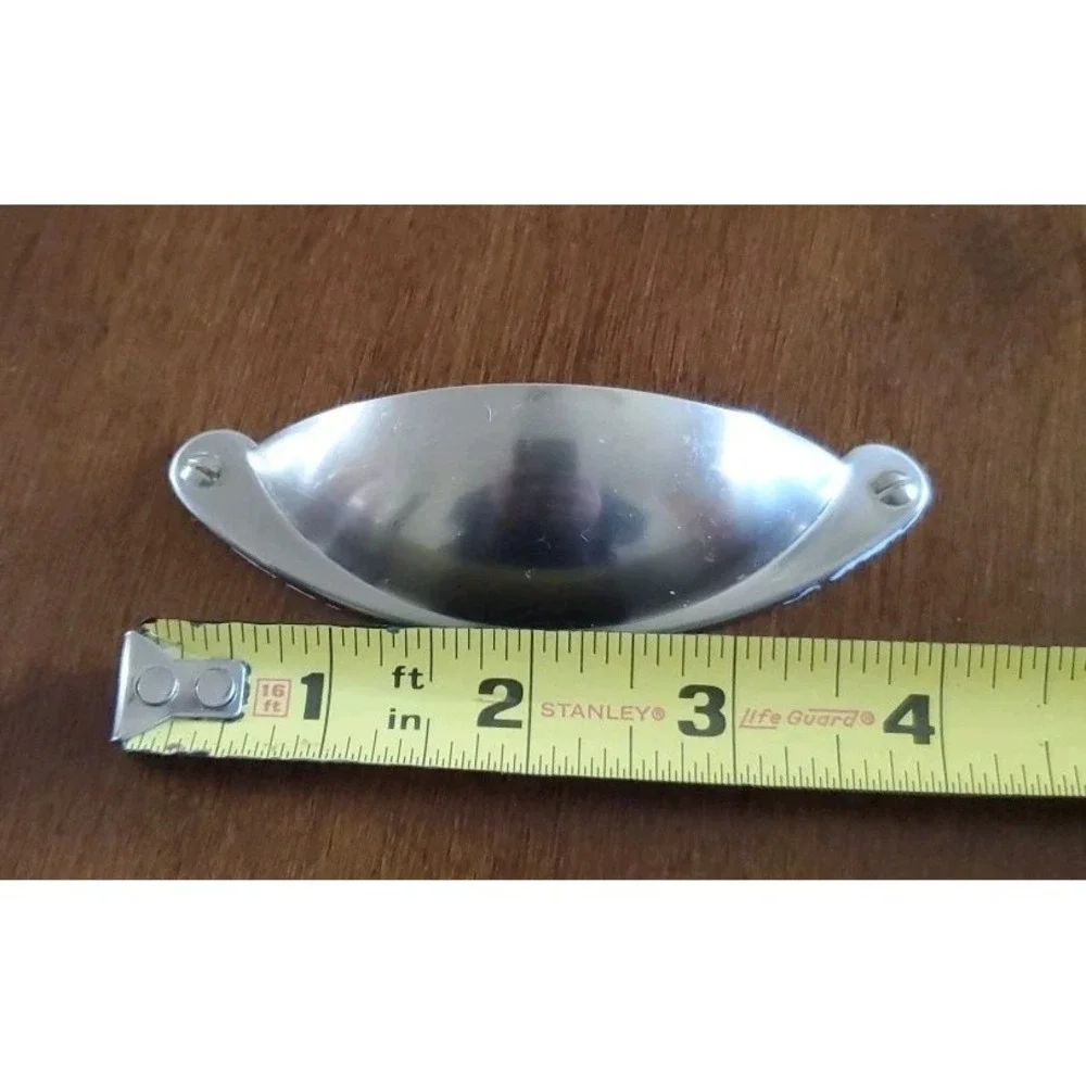 2 Cup Pull Drawer Cabinet Hardware Bin Handles Kitchen Dresser Silver Tone